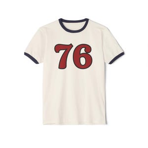 Retro Graphic Ringer T-Shirt, Vintage Style Tee with 76 Design, Brandy Melville Inspired Shirt, 70's Tee, 76 Retro Tee, Retro Shirt image 3