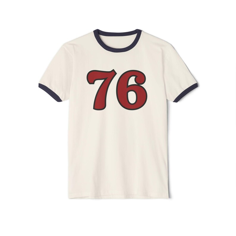 Retro Graphic Ringer T-Shirt, Vintage Style Tee with 76 Design, Brandy Melville Inspired Shirt, 70's Tee, 76 Retro Tee, Retro Shirt image 3