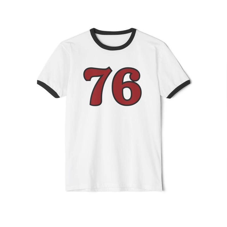 Retro Graphic Ringer T-Shirt, Vintage Style Tee with 76 Design, Brandy Melville Inspired Shirt, 70's Tee, 76 Retro Tee, Retro Shirt image 2
