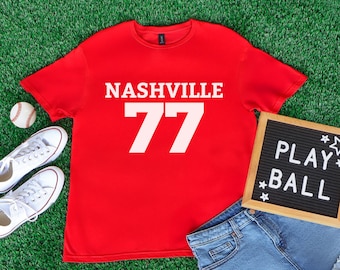 Nashville 77 Retro Graphic Tee: Red Vintage Style Edikted Dupe