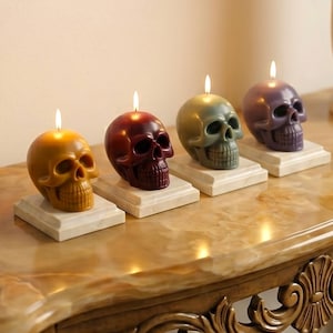Earth Tone Skull Candle Collection, Luxury Gift-Boxed Gothic Home Decor, Upscale Artisanal Wax Art