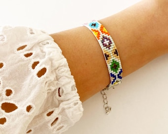 Colorful Geometric Miyuki Beaded Bracelet – Handmade Boho Beaded Cuff Jewelry