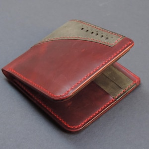 Cartera plegable de cuero genuino hecha a mano