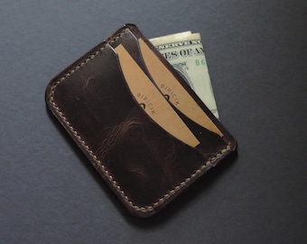 Tarjetero de piel auténtica hecho a mano, 100 % piel auténtica, minimalista y elegante, tarjetero duradero cosido a mano, regalo perfecto