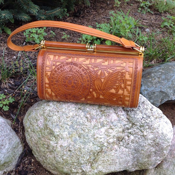 Vintage Leather Purse / Made in Mexico / Hand Tooled Leather Purse / Leather Clutch Purse