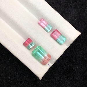 BubbleGum combo Tourmaline Gems lot: Emerald Cut Pink Green, 6.1 Carat