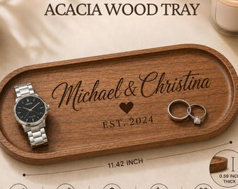 Custom Wood Tray | Custom Engraved Catchall Tray for Couples | Ring Dish Organizer | Wedding Engagement Gift
