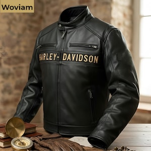 Harley Men's Black Biker Jacket - Real Cowhide Leather Motorcycle Jacket