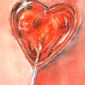 Couple's/Anniversary Hand-Painted Blank Card Heart Lollipop Painting Gift Father's Day Mother's Day Birthday