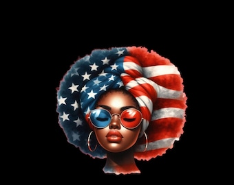 Afroamericanos, 4 de julio, Día de la Independencia, peinado patriótico, digital, PNG, descarga instantánea, EE. UU., rojo, blanco y azul, magia de chica negra