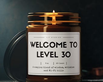 Funny 30th Birthday Candle - Level 30, Natural Soy Wax