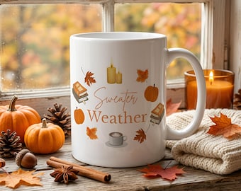 Sweater Weather mug | Ceramic Mug, Fall Pumpkins Leaves Cozy Coffee