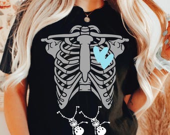Skeleton Halloween Maternity T-shirt, Twin Boys Funny Pregnancy Announcement Shirt, Halloween Maternity Baby, Pregnancy Reveal