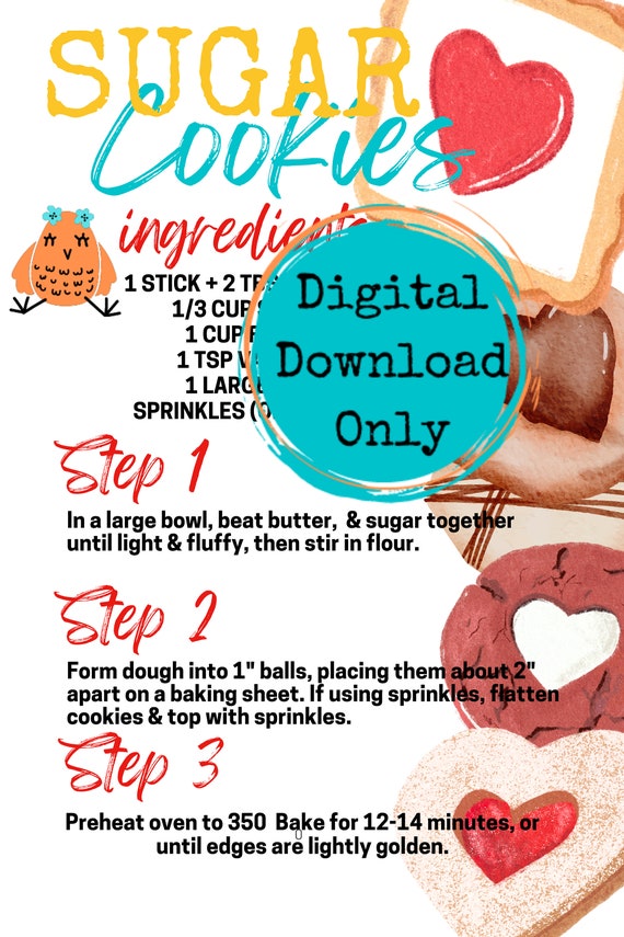 Sugar Cookies Recipe Png Printable Sugar Cookie Recipe Card - Etsy