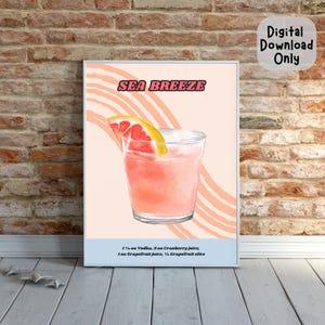 Sea Breeze Cocktail Print: Pink Grapefruit Watercolor Art (Digital Download)