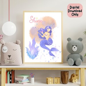 Mermaid Shine Art Print: Dreamy Ocean Nursery Decor (Digital Download)