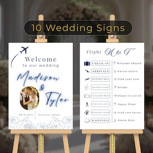 10 Pc Travel Theme Wedding Sign Bundle, Airport Destination Wedding Decor, Reception Welcome Sign, Wedding Suite Check-In, Arrivals & More