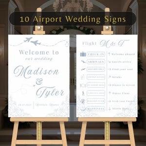 10 Pc Airport Wedding Sign Bundle, Travel Destination Wedding Decor, Reception Welcome Sign Suite, Wedding Suite Check In, Arrivals, & More