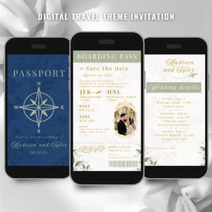 Salbei Grün Hochzeitseinladung Vorlage: Pass Bordkarte (Digitaler Download Canva Vorlage 1080x1920px )