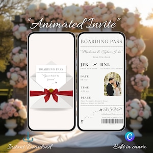 Animated Boarding Pass Wedding Invitation: Destination Travel Theme (Digital Template)