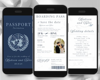 Destination Wedding Invitation Set, Passport & Boarding Pass (Digital Template)