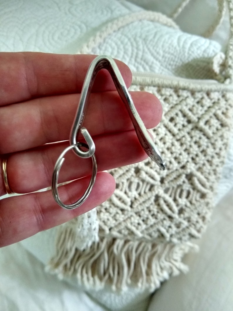 Purse hook keychain made from Vintage ornate ornate floral silver plate spoon handle flatware clip key finder key ring flowers