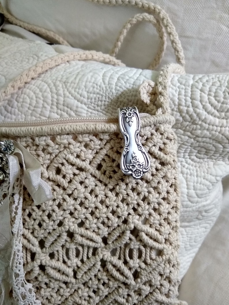 Purse hook keychain made from Vintage ornate ornate floral silver plate spoon handle flatware clip key finder key ring flowers