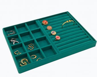 Velvet Jewelry Organizer Tray for Rings Earrings Bracelets, Stackable Drawer Insert Display for Accessories, Gift for Her Jewelry Box