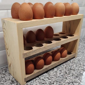 Rustic Blue Pine Egg Holder: Farmhouse Kitchen Storage, Holds 36 Eggs