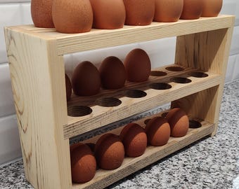 Rustic Blue Pine Egg Holder: Farmhouse Kitchen Storage, Holds 36 Eggs