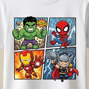Marvel Superhero Squad Kids Shirt PNG, Hulk Spider Man Iron Man Thor T-Shirt Design, Marvel Inspired Birthday Shirt, Digital Download image 1