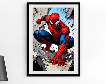 Spider-Man Comic Wall Art Print - Superhero Poster, Marvel Art, Home Décor, Framed Print, Spider-Man Artwork, Comic Book Style Art