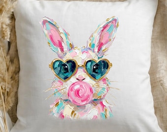 Easter Bunny PNG Design, Bubblegum Pink Rabbit with Heart Sunglasses, Trendy Teen Spring Shirt Graphic, DTF Sublimation Print File Download