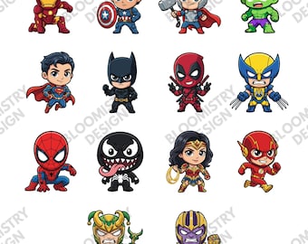 Baby Superhero PNG, Cute Avengers Clipart, Marvel DC Characters PNG, Printable Sticker Design, Digital Download, Cricut Sublimation