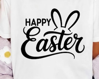 Happy Easter Shirt PNG with Bunny Ears, Trendy Easter T Shirt Design, Spring Holiday Graphic, Sublimation PNG File, Digital Download