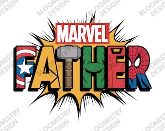 Marvel Father's Day T-Shirt PNG | Superhero Dad Shirt Design | Hulk, Thor, Captain America & Spider-Man Digital Download | Sublimation PNG