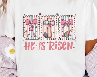 He Is Risen PNG, Christian Easter PNG, Easter Bunny Bow Cross, Religious Easter Shirt Design, Sublimation PNG, Easter T Shirt Print