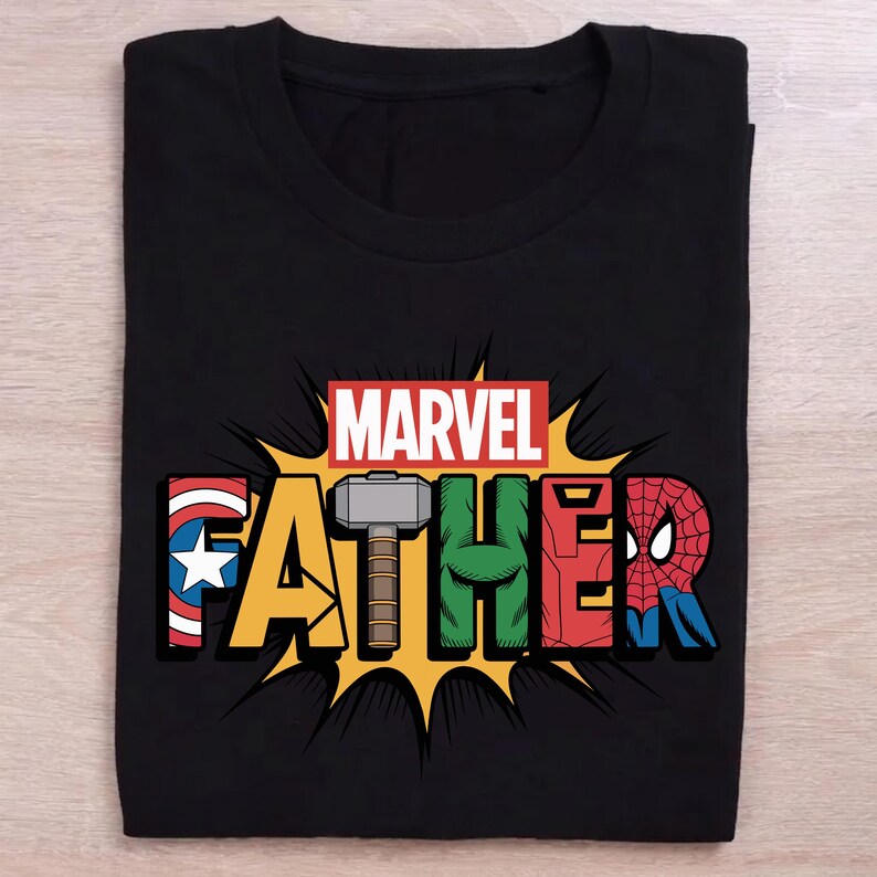 Marvel Father's Day T-Shirt PNG | Superhero Dad Shirt Design | Hulk, Thor, Captain America & Spider-Man Digital Download | Sublimation PNG image 4
