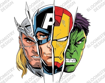 Marvel Superheroes PNG Design | Thor, Captain America, Iron Man & Hulk | High-Quality Transparent Background | Superhero Shirt Artwork