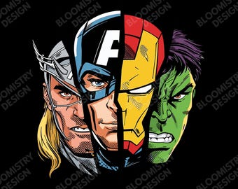 Design PNG de Super-Heróis da Marvel | Thor, Capitão América, Homem de Ferro e Hulk | Fundo transparente de alta qualidade | Arte para camiseta de super-heróis