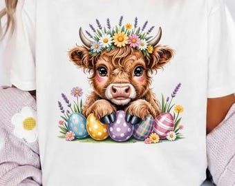 Floral Highland Cow Png, Easter Cow Png, Cute Highland Cow Easter Png, Easter Egg Png, Easter Tshirt Png, Easter Design, Trendy Easter Png