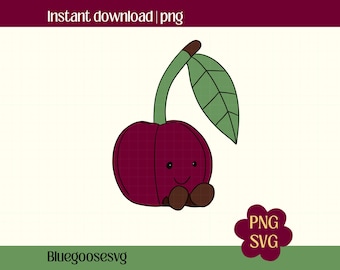 Jellycat Cherry PNG SVG – Cute Kawaii Fruit Clipart, Plush-Inspired Cherry Digital Download, Commercial Use File