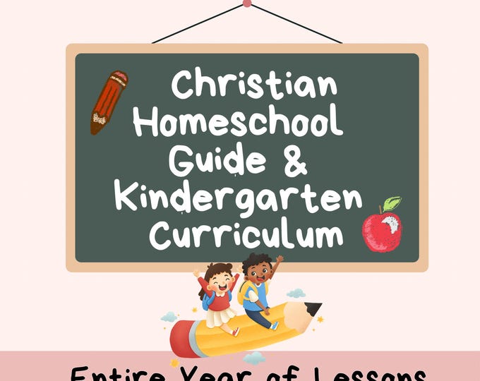 Featured listing image: Christian Kindergarten Homeschool Curriculum Bundle: Math, Reading, Writing, Science, and Biblical Lessons