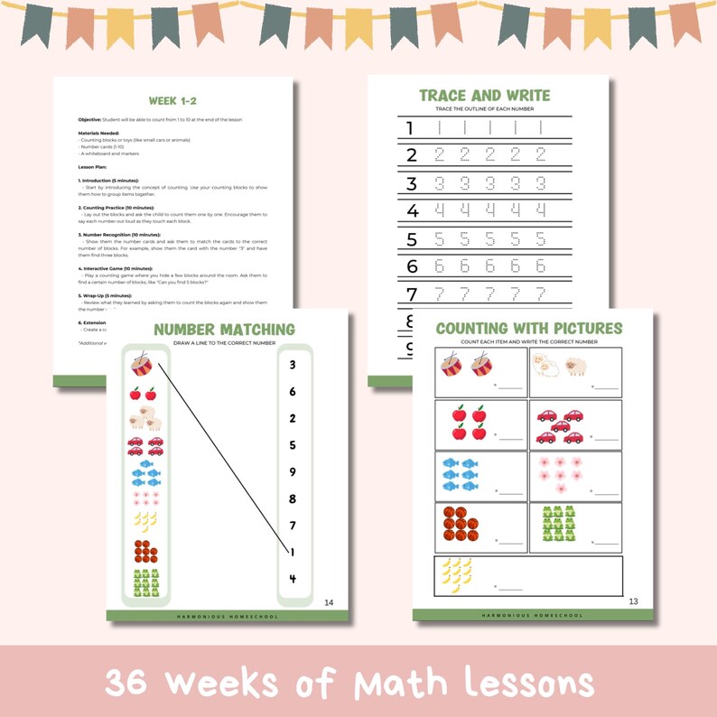 Kindergarten Math Curriculum Kit: Homeschool Lessons, Worksheets, and