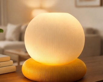 Lámpara de mesa Alena Sphere con base de rosquilla – Lámpara moderna acanalada – Luz ambiental