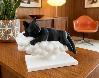 Gato de ensueño en una nube – Figura decorativa impresa en 3D – Gato negro descansando sobre una nube blanca