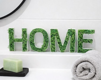 Decorative “HOME” Letters with Preserved Moss – Handmade 3D Printed Wall or Shelf Decor