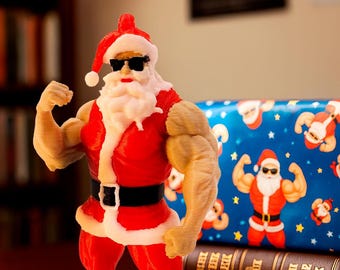 Adorno de Papá Noel musculoso con soporte para árbol: decoración navideña impresa en 3D