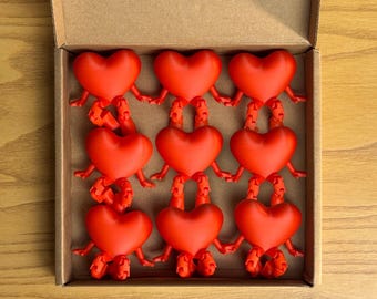 Handmade 3D-printed heart figures with little legs • Sold as a complete set