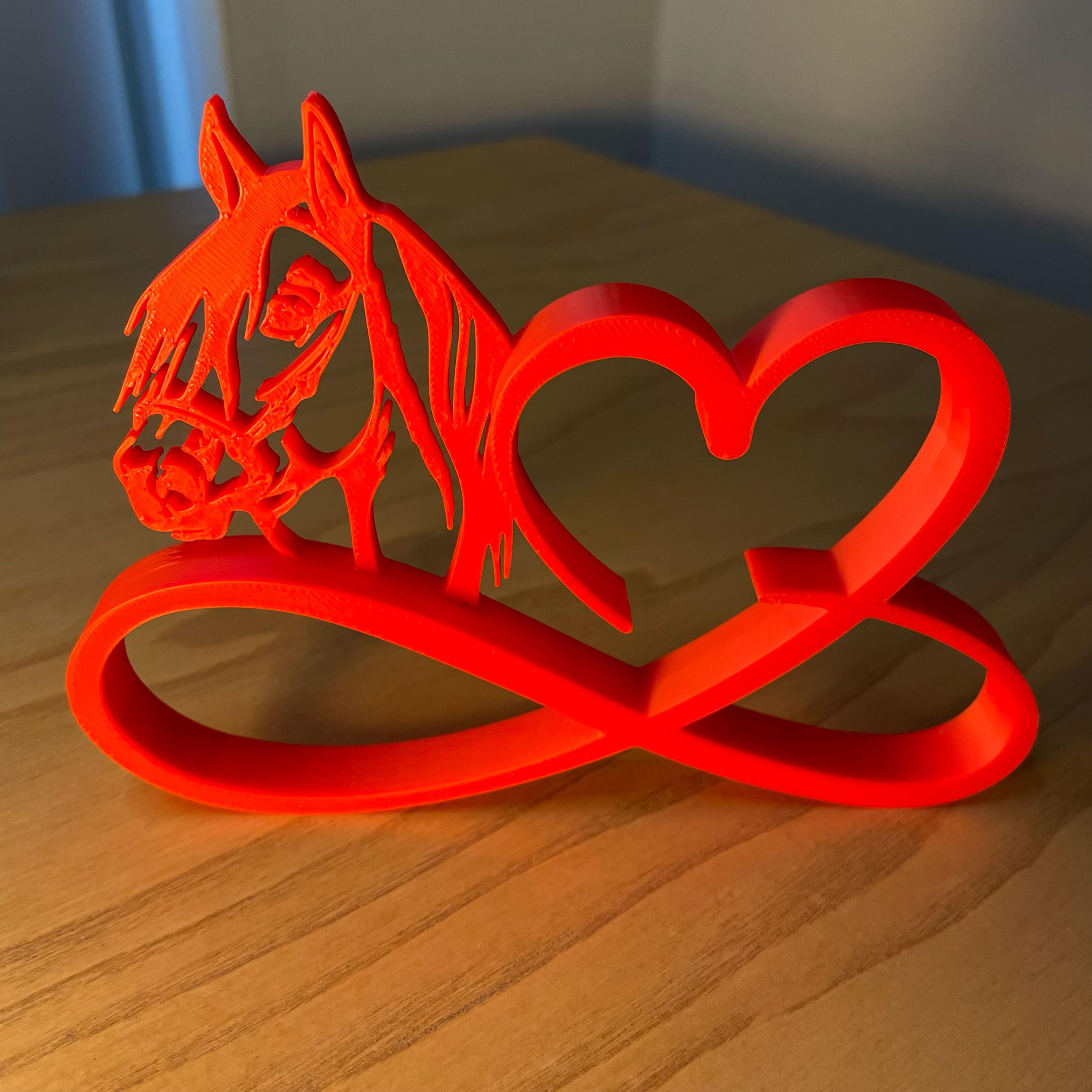 Horse Infinity Heart Figurine – 3D Printed Red Horse Lover Gift ...